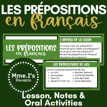 Preview of French Prepositions | Les prépositions | Lesson & Student Notes | French Grammar