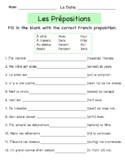 French Prepositions Worksheet - Les Prépositions