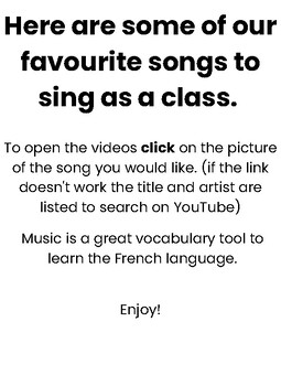 Preview of French Primary Songs With Links