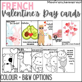 Preview of French Printable Valentine's Day Cards - Colour and Black & White Options