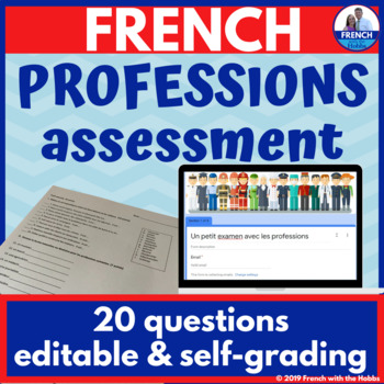 Preview of French Professions Assessment Printable and Google Forms™ les professions