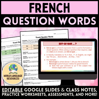 Preview of French Question Words - Les mots interrogatifs: Activities, Posters, Assessments