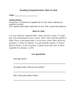 French Reading Comprehension Activity Assessment Grade 6 Tpt
