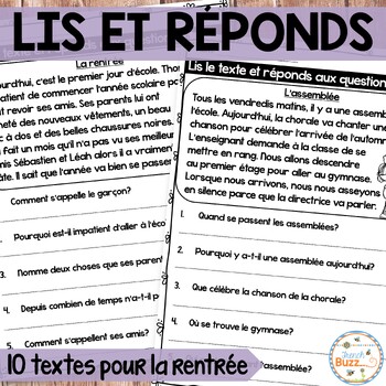 Preview of French Reading Comprehension Back to School - Compréhension de Lecture - Rentrée