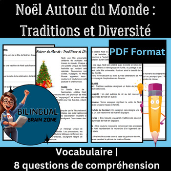 Preview of French Reading Worksheet|Christmas around the World|Traditions| for 4th 5th 6th