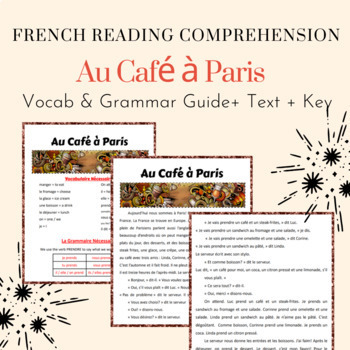 Preview of French Reading Comprehension PRENDRE and Food Vocabulary