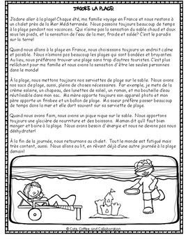 core french reading comprehension passage and activities the beachla