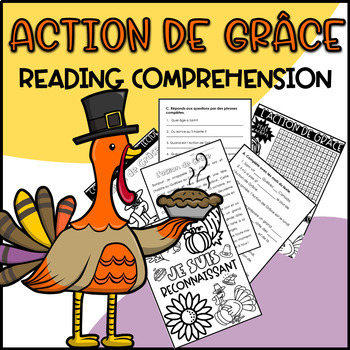 Preview of French Reading Comprehension Thanksgiving  Action de Grâce FSL Core French
