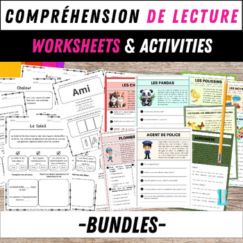 Preview of French Reading Comprehension Worksheet Bundle for Grade 1 and 2