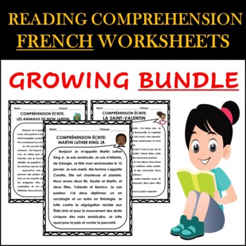 Preview of French Reading Comprehension Worksheets: GROWING BUNDLE