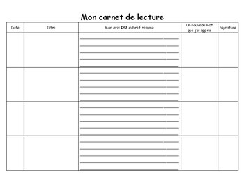 Preview of French Reading Log - Carnet de lecture