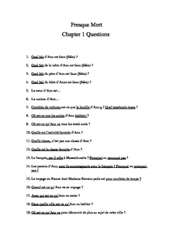 Preview of French Reading 2002 edition Presque Mort by Blaine Ray Comprehension Questions