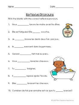 french reflexive verbs notes and activities by one teacher