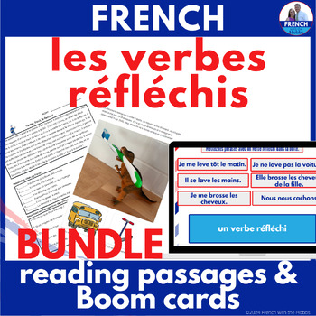 Preview of French Reflexive Verbs Reading & Boom Cards verbes réfléchis au présent BUNDLE