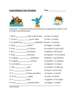 Preview of French Reflexive Verbs Worksheet (Reflexives / Réflexifs)