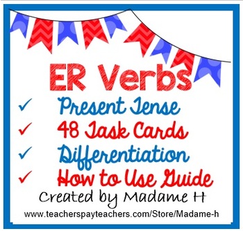 Preview of French Regular ER Verbs Practice Task Cards: Present Tense Reinforcement