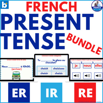 Preview of French Regular Present Tense ER IR RE Verbs Boom™ Digital Task Cards BUNDLE