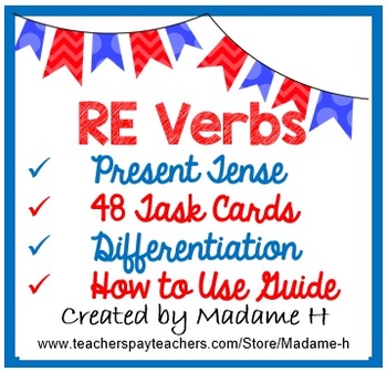 Preview of French Regular RE Verbs Practice Task Cards: Present Tense Activities