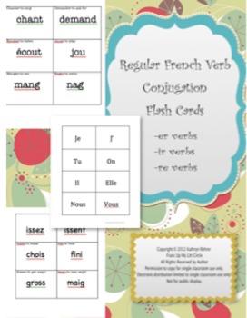 Preview of French Regular Verb Conjugation Flash Cards: -er, -ir, -re present tense