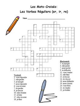 Preview of French Regular (er, ir, re) Verb Crossword Puzzle