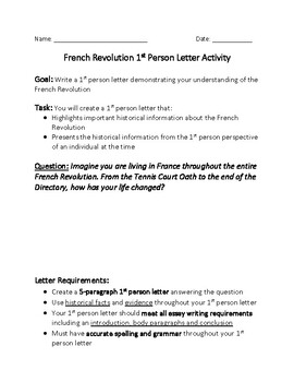 french revolution letter assignment