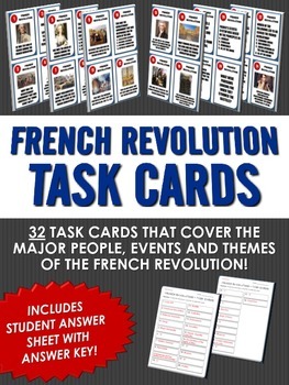 Preview of French Revolution - 32 French Revolution Task Cards with Answer Sheet