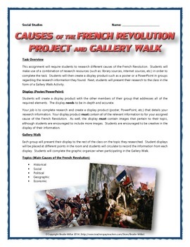 Preview of French Revolution Causes - Project and Gallery Walk with Key and Rubric