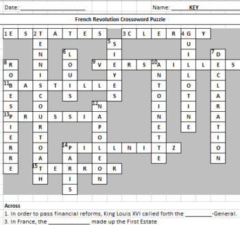 Preview of French Revolution Crossword Puzzle