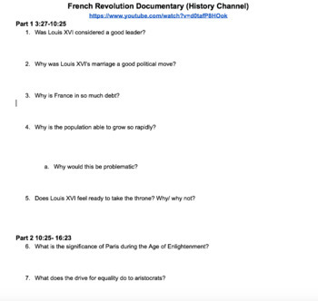 Preview of French Revolution Documentary Questions and Notes (History Channel Documentary)