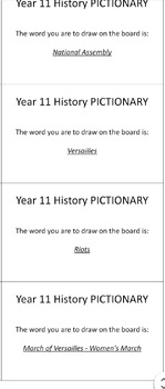 Preview of French Revolution Pictionary Cards / Flash Cards / Revision Game