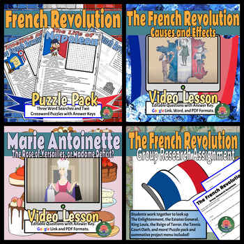 Preview of French Revolution Resource Bundle: Marie Antoinette, Napoleon, Puzzles, Research