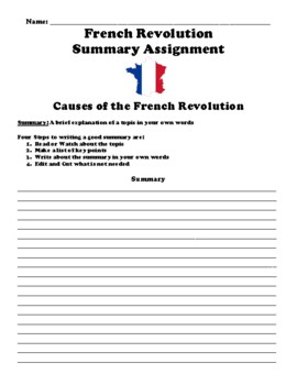 Preview of French Revolution Summary Writing Packet (13 Total Topics)