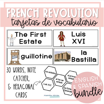 Preview of French Revolution Vocabulary + Hexagonal Cards | Spanish and English Bundle
