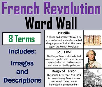 Preview of French Revolution Word Wall Cards (Marie Antoinette, Louis XVI, Robespierre)