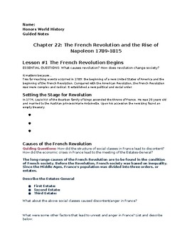 Preview of French Revolution and Napoleon Guided Notes