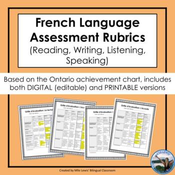 Preview of Editable French Rubrics for Reading, Writing, Listening, Speaking