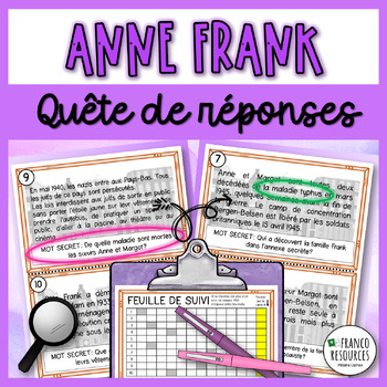 Preview of French Scavenger Hunt | reading comprehension | Anne Frank
