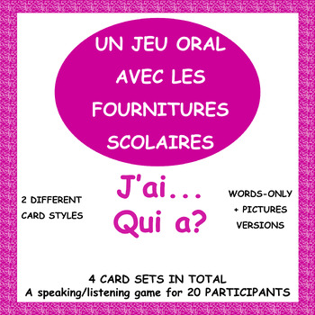 Preview of French School Supply Vocabulary Game - Le cercle magique - J'ai Qui a?