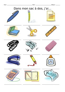 SCHOOL Items VOCABULARY FRENCH Worksheetteaching Resources -  Israel