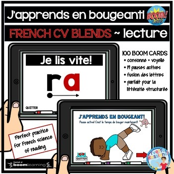 Preview of French Science of Reading Boom Cards | Decodable CV blends with Brain Breaks
