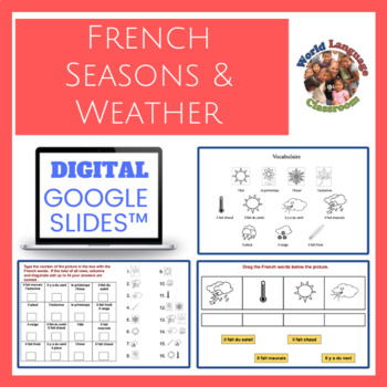 Preview of French Seasons and Weather Digital, Google Slides™ Vocabulary Activities
