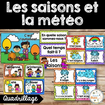 Preview of French Seasons and Weather - Saisons et météo - thème: quadrillage