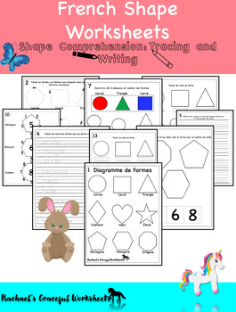 Preview of French Shape Worksheets-Shape Comprehension: Tracing & Writing