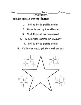 Preview of French Shapes | SONG LYRICS & COLORING PAGE | Brille, brille petite étoile