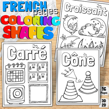 Preview of French Shapes Types in 2D & 3D Coloring Pages Printable Worksheets For Kids