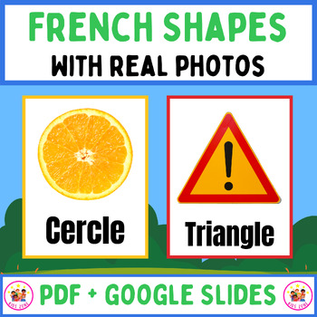 Preview of French Shapes Vocabulary - Printable & Digital Real Picture Cards + Google Slide