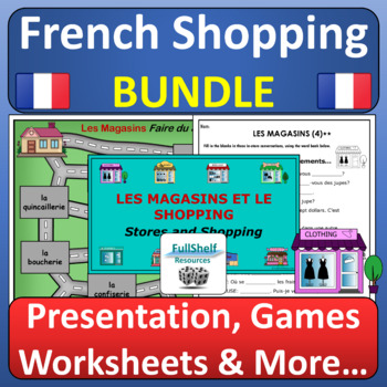 Preview of French Shopping Stores Les Magasins en Ville Unit Activities in French BUNDLE