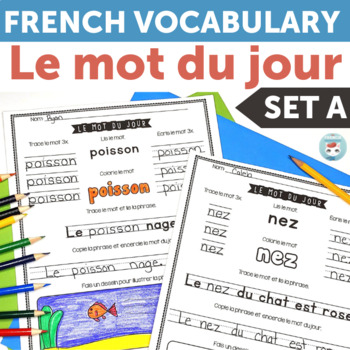 Preview of Mot du jour French word of the day | Mots fréquents-French sight words bell work