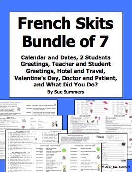 Preview of French Skits Bundle of 7 - Greetings, Valentine's, Hotel, Doctor, Calendar, Past