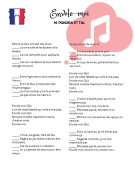 French Song Envole Moi M Pokora Et Tal By Miss J S Language Classroom